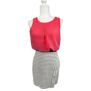 Speechless Coral, Black and White Striped Pencil Skirt Dress